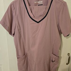 Grey's Anatomy Mauve Scrub Top with Navy Trim